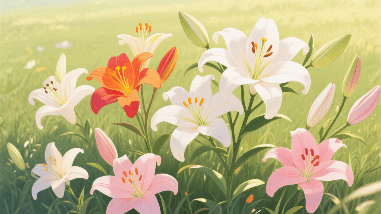 Various lily varieties including Asiatic and Oriental lilies