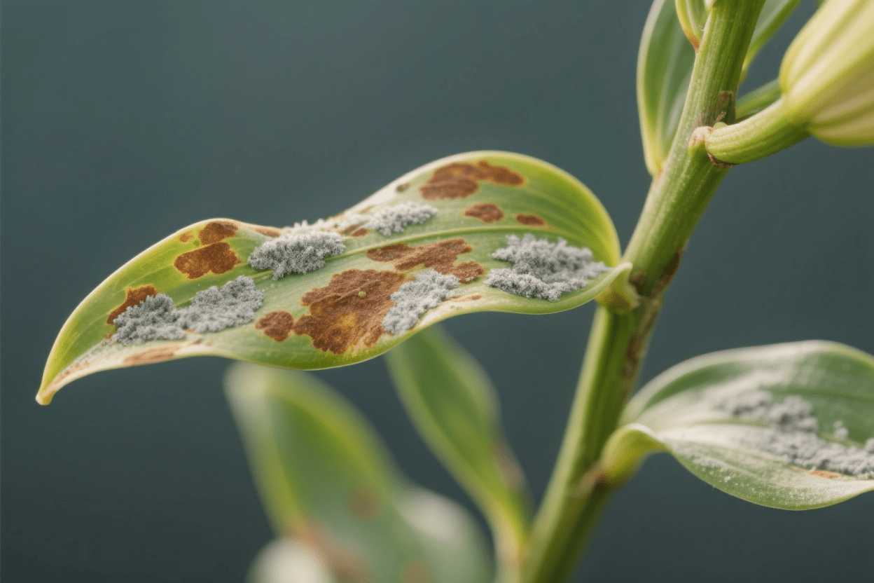 Lily plant affected by botrytis disease